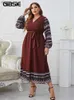 Robes sexy urbaines GIBSIE grande taille surplis cou lumière esclave robe à imprimé ethnique femmes printemps et automne ceinture taille haute décontractée robe longue Y240402