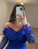 Vestidos de fiesta elegantes de color azul real con hombros descubiertos, vestido de novia largo de satén plisado con lentejuelas brillantes para mujer 2024