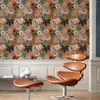 Wallpapers laranja botânico floral papel de parede casca e vara decoração do quarto flores pretas pvc durável casa armário adesivos