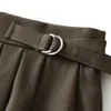 Faldas Office Lady Khaki Traje de longitud media Falda Temperamento Mujeres Largo Plisado Cintura alta Sólido Mujer A-LINE