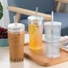 Copos de vinho café gelado copo de vidro criativo smoothie com tampas caneca de ondulação de água em casa 250ml bebendo para suco