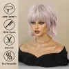 Perruques Pink Silver Wigs courtes pour les femmes noires coupées couches cheveux raides Bob Wig avec frange des perruques synthétiques fête utilise la chaleur résistante à la chaleur