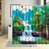 Douchegordijnen Groen Natuur Stroom Waterval Landschap Waterdicht Badkamer Decor Met Haken Gordijn Polyester Multi Size