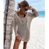 Crochet Beach Cover Up Sexy Bikinis Coverups Hollow Out Túnica blanca de punto Mini vestido de verano Mujer Ropa de playa Traje de baño 240402