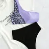 Maillots de bain pour femmes Colorblock Leopard Femmes Bikini Maillot de bain Une épaule Taille haute Mode Lady Beachwear 2024 Maillots de bain de plage