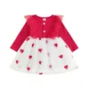 Enfants fille manches longues robe décontracté saint valentin coeur imprimé ALine Tulle pour enfant en bas âge bébé printemps vêtements 240326