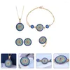 Necklace Earrings Set Rhinestone Bracelet Eye Turkish Blue Jewelry Kit Exquisite Decor Charms Gold Statement Women