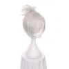 Wigs Ccutoo 12 "LOL Riven Silver White Short Synthetische Wig Cosplay Cosplay Play Pruik met chip paardenstaart hittebestendigheid vezels