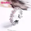Cluster Rings 925 Sterling Silver Female Fashional Cute Luxury Pink Stackable Flowers Adjustable Open Finger Ring For Women