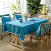 Table Cloth 1PC Blue Solid Dust-proof Dinner Home Decoration White Lace Edge Cover Cotton & Linen Tablecloth Drop Ship