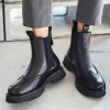 Botlar Erkekler Chelsea Boots PU Deri Ayak Bileği Botları Platform Botları Sıradan Chunky Topuk Botas Punk Gotik Ayakkabı Kısa Çizme
