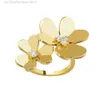 Designer Vanclef Clover Ring Fanjia Précision Edition Four Leaf Grass Taille Fritillaria Double Fleur ouverte Bague Lucky Grass High Grade Simple Fashion Elegance Femal