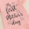 Clothing Sets My First Mothers Day Baby Girl Outfit Born Clothes Short Sleeve Ribbed Ruffle Romper Floral Shorts Headband Set Drop Del Otqjl