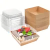 Подарочная упаковка, 25 упаковок, коробки для мясных закусок с прозрачными крышками, 4 дюйма, коричневая маслостойкая крафт-бумага, контейнеры для десертных пищевых продуктов для выпечки, макарон