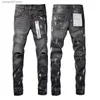 Herr jeans heta nya mode 2024 smala 1 1 jeans lila märke höst och vinter jeans hög strt rippad grå färg T240402