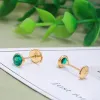 Boucles d'oreilles 1.0ctw 5.0 mm Cut Lab Lab Colombie Emerald Eaude Solide Solide Ralon 18K Gold Push Push Back Seding Retting