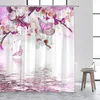 Cortinas de chuveiro natureza borboleta flores cortina branco rosa floral planta água reflexão tecido impressão moderna decoração do banheiro conjunto