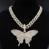 Big Size Butterfly Pendant Charm 12mm Bubble Miami Curb Cuban Chain Hip Hop Necklace Rapper Gift Rock Men Women Jewelry Golden220j