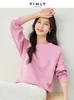 Sweats à capuche pour femmes Vimly Printemps Rose Sweatshirts Femmes 2024 Mode Casual Top Col Rond Coton Mélange Broderie À Manches Longues Femme Pull