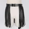 Skirts Womens Punk PU Leather Double Buckled Waist Belt Fringed Tassels Adjusted Waistband Party Dance Costume