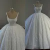 Prinsessan Crystal Ball Gown Wedding Dress for Bride Thick Straps paljetter Spets bröllopsklänningar svep Tåg Ruffle Robe de Mariage Bridal klänningar