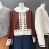 Kvinnors stickor Casual Lazy Wind Autumn Winter Sweater Lapel Löst mönster Tryckt Cardigan Retro dragkedja stickad kappa