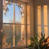Naklejki okienne kizcozy jesienne kwiaty i pomarańcze akwarela rogu przezroczystą zdejmowana statyczna folia do przylgnięcia