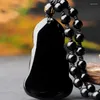 Hänge halsband obsidian buddha staty gautama kristall halsband män och kvinnor buddhist amulet bönsmycken