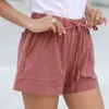 Kvinnors shorts last trosor kvinnor avslappnad vintage stil comfy dragstring splice elastiska midja byxor med fickade lösa mini byxor