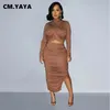 Work Dresses CM. Fashion Women Two 2 Piece Set Outfits Folds Full Sleeve Top And Side Slit Midi Maxi Long Skirt Suit 2024 INS Tracksuits