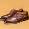 Elbise Ayakkabı Marka Kanat Tip Brogue Style Oxford Erkek İşleri Orijinal Deri Siyah Kahverengi Dantel Yukarı Düğün resmi erkekler