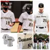 Wake Forest 12 Adam Cecere 16 Gio Cueto 31 Jake Reinisch 33 Chris Katz 29 Maillot de baseball Kyle Joye 21 Jack Winnay 9 Andrew Noland 4 Rhett Lowder cousu sur mesure