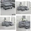 Meubles de chambre à coucher Salon 3 pièces ensemble sectionnel Laf canapé Raf chaise et rangement pouf porte-gobelet couleur gris taupe tissu semblable au lin Fabri Dhfid