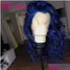 Perruques synthétiques bleu foncé vague naturelle courte Bob main attachée dentelle avant perruque sans colle résistant à la chaleur fibre cheveux pour les femmes livraison directe P Dhcly