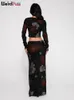 Weird Puss Floral Print Women 2Piece Set Full Sleeve Round Neck Crop TopsSlim Fit Long Skirts Elegant Party Prom Matching Suits 240329
