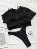 Maillots de bain pour femmes Prowow Femmes Bikinis Set Cropped Cover-Ups Trois Pièces Maillots De Bain 2024 Été Couleur Noire Baignade Natation Tenues De Plage