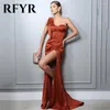 Robes de soirée RFYR brûlé orange soirée une épaule robe longueur de plancher satin robe de bal côté fendu trompette robes de noche