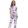 Thuis Kleding Vrouwelijke Pyjama Pak O-hals Comfy Loungewear Print Nachtkleding Vrouwen Pyjama Set Korte Mouw Shirtpants Katoen 2 Stuks