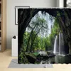 Tende da doccia Tenda con paesaggi naturali Primavera Ruscello di montagna Cascata Decorazioni per il bagno Poliestere impermeabile appeso con 12 ganci