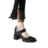 Pumpar damskor 2023 Hot Sale Mary Janes Women's High Heels Fashion Belt Office and Career New Round Toe Heels Women Zapatos