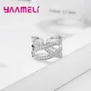 Anneaux de cluster Trendy réglable CZ Ouverture pour les femmes Mode 925 Sterling Silver Large Crystal Cross Bague Bijoux