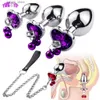 Outros itens de beleza da saúde Crystal Heart ButtPlug Stainless Belt Chain Anal Plug Bell Pingente Massager SM feminino Y240402