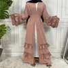 Etnische kleding Open Abaya Moslimvrouwen Islamitische Arabische Kaftan Kimono Vest Midden-Oosten Ruche Pakistaans Dubai Turkije Effen Kleur Mode