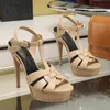 Projektanci Sandals Buty pięty platformowe do damskiej 100% krowi z kamieniem Kamieniem Patentowa skóra 13 cm obcasowa 35-42