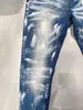 Mode Violet Marque Jeans Commerce Extérieur Spot Transfrontalier Américain High Street Couleur Bleu Peinture Jeans Hommes Pantalons Jeans Déchirés 240325