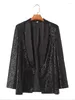 Costumes pour femmes Élégant Paillettes Revers Col Blazer Femmes 2024 Printemps Automne Noir Champagne Gris Veste Dame Mode Vêtements INKEO 4O011