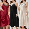 Vêtements de nuit pour femmes Y dentelle Applique longue robe de nuit femme robe de maison robe de nuit en satin grande taille XL-5XL livraison directe vêtements sous-vêtements Dhjbg