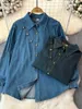 Blouses Femmes Style français Rétro Denim Chemises Femmes Printemps Automne Chic Col Rabattu À Manches Longues Blouse Casual Lâche Femme Tops