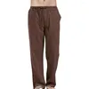 Men's Pants Trousers For Men Elastic Waist Cotton Linen With Pockets Travel Beach School