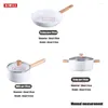 Kochgeschirr-Sets AIWILL Doppelseitige Keramik No Stick Pot Set Koreanischer Stil Weiße Holzmaserung Suppe Bratpfanne Milchkombination 3-tlg